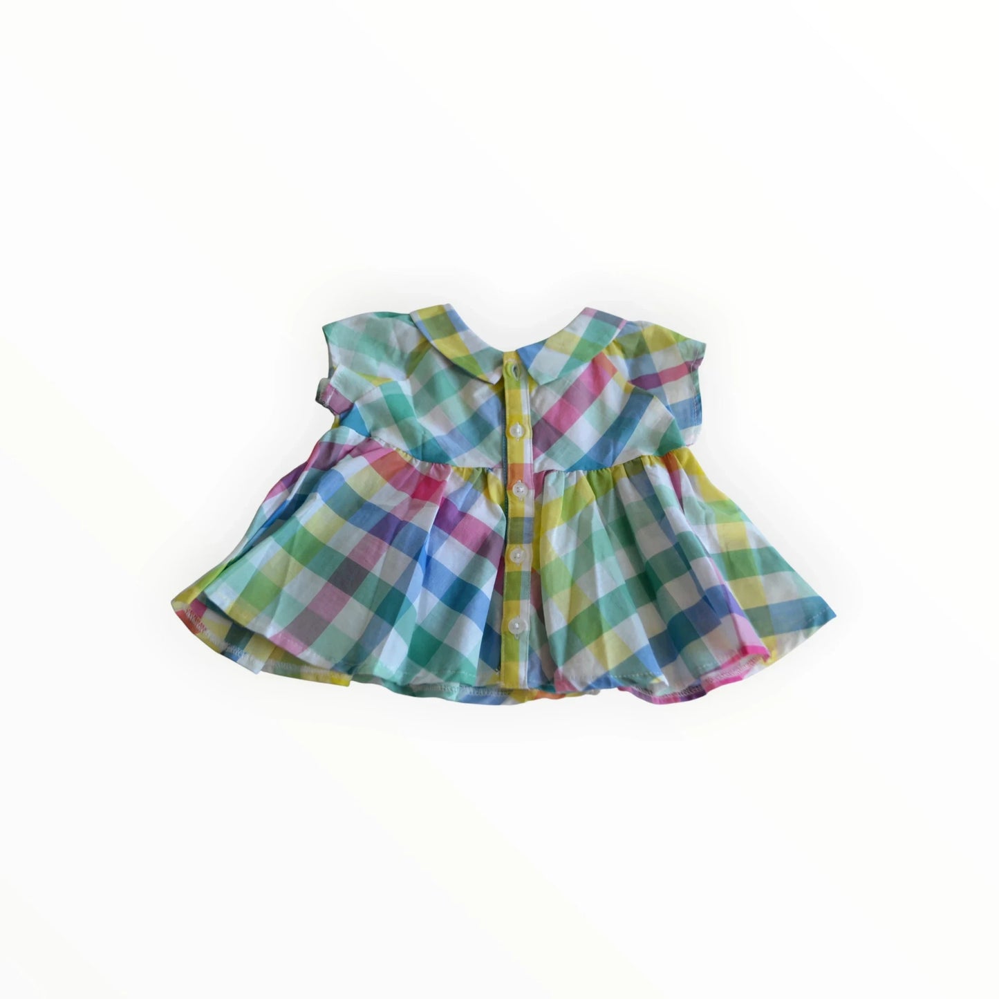 Pierrot Outlet babyjurk met regenboog ruitjespatroon, kraag en knoopjes, 100% katoen