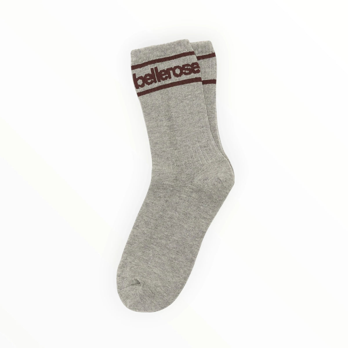Pierrot Outlet Bellerose katoenen sokken in grijs melange met bordeauxrode strepen en merklogo op de boord.