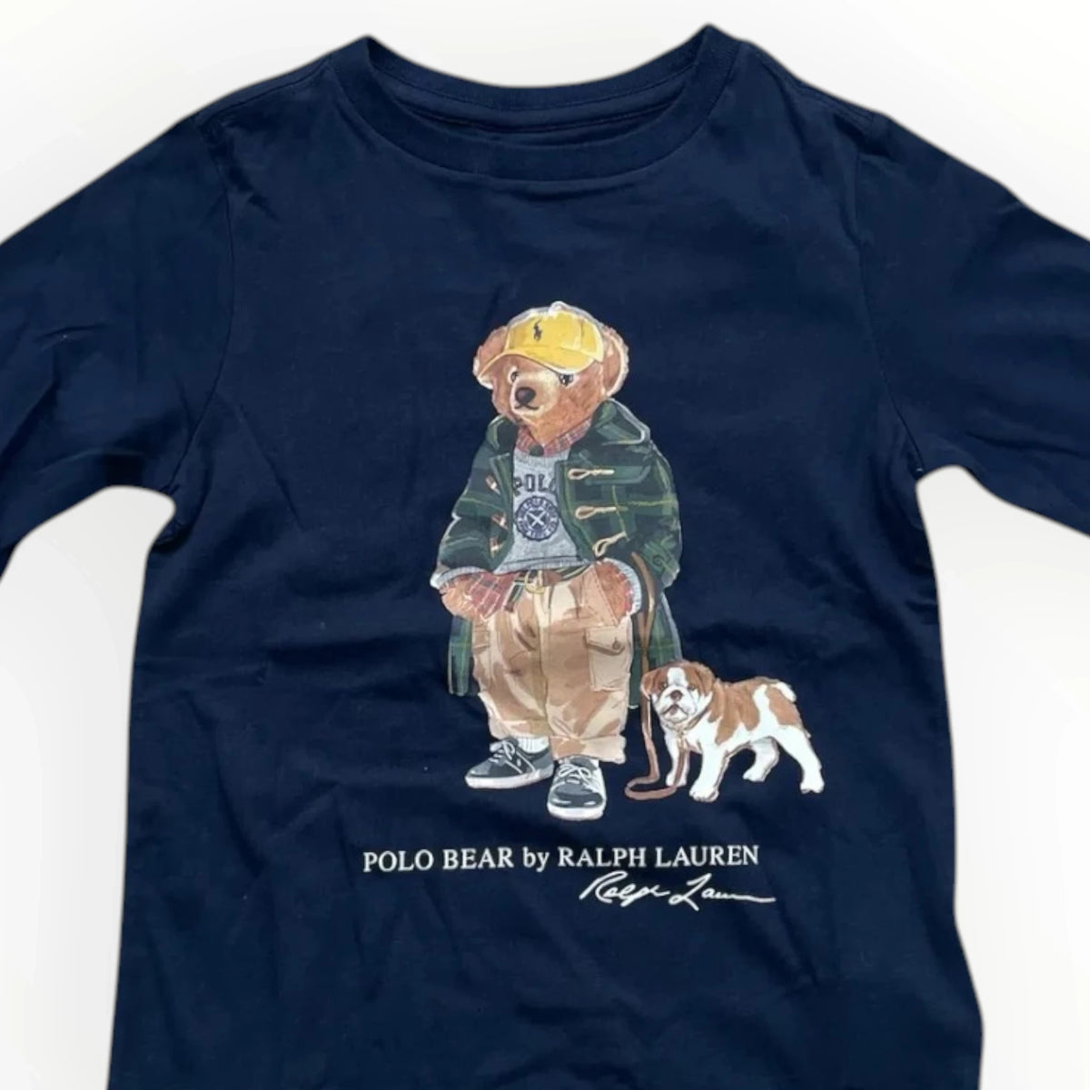 Donkerblauw Pierrot Outlet katoenen shirt met lange mouwen en Polo Bear print met hond voor kinderen