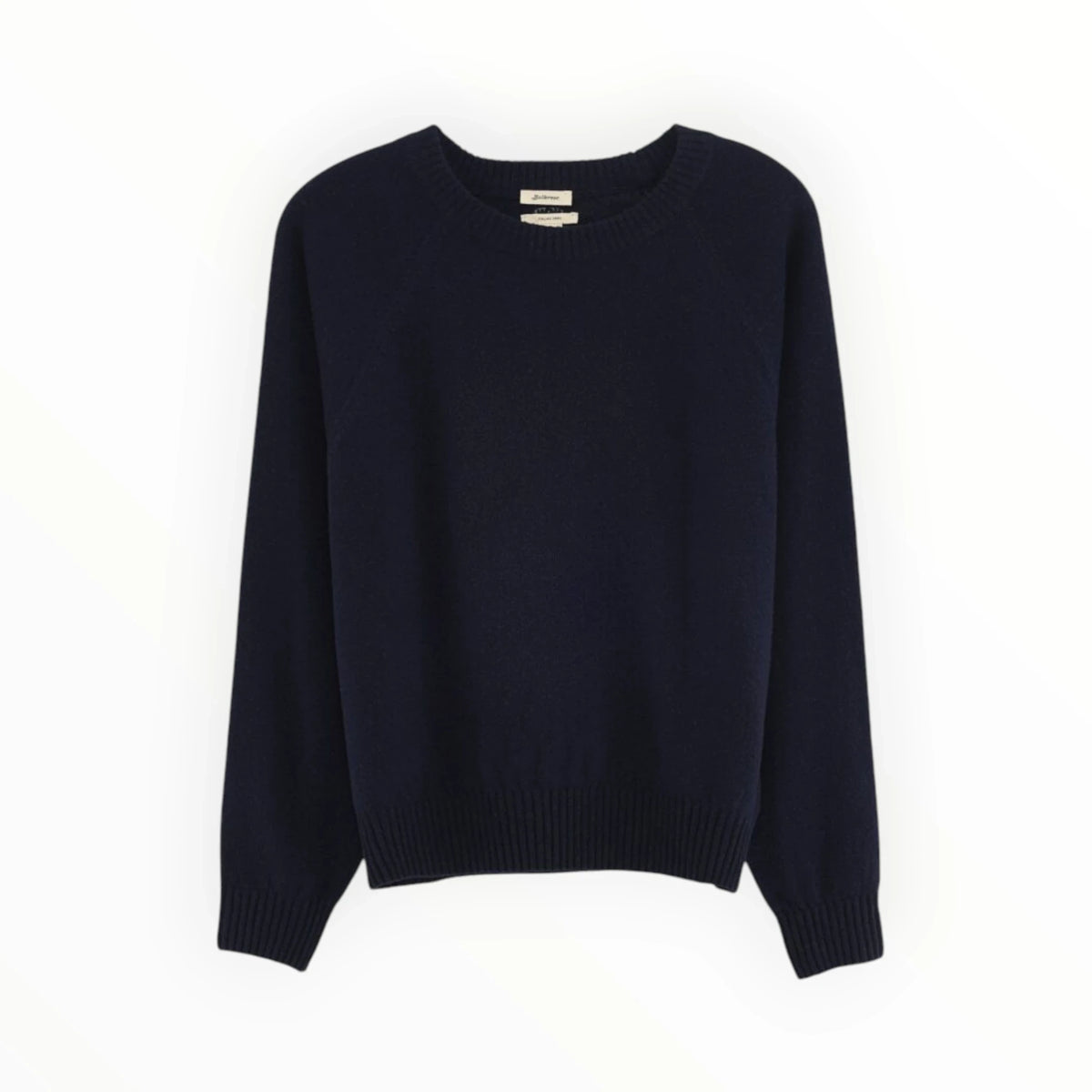 Pierrot Outlet donkerblauwe gebreide damestrui met ronde hals en raglanmouwen in een zachte, fijngebreide stof.
