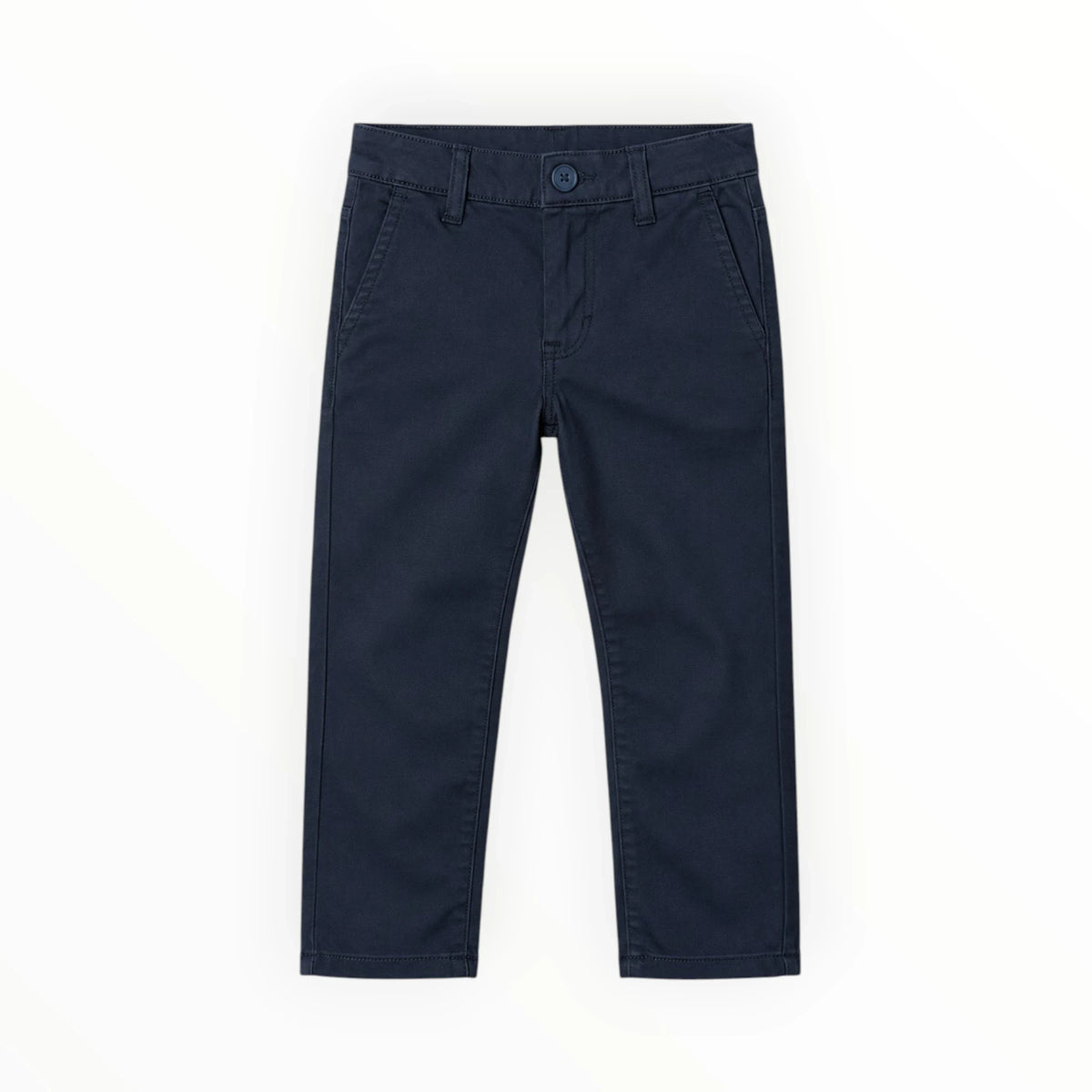 Pierrot Outlet donkerblauwe chino voor kinderen van duurzame katoenmix met steekzakken en riemlussen