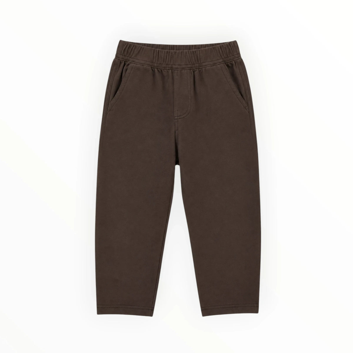 Pierrot Outlet donkerbruine katoenen joggingbroek voor kinderen met elastische tailleband en steekzakken.