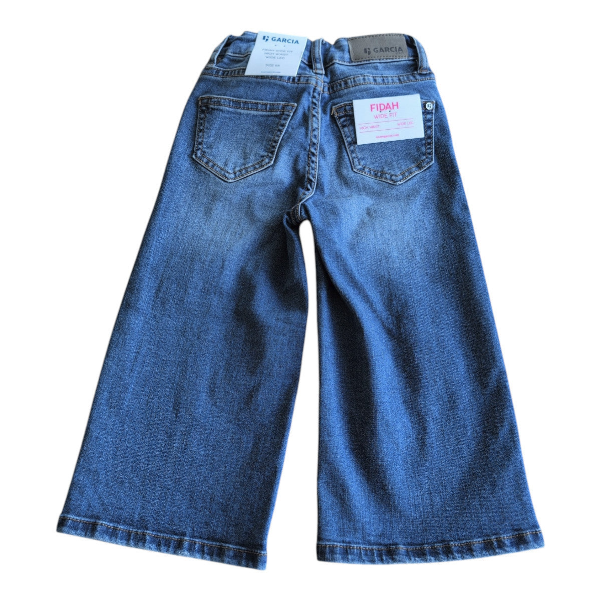 Pierrot Outlet Garcia Jeans wijde culotte broek voor meisjes in blauwe denim met hoge taille en wijde pijpen.