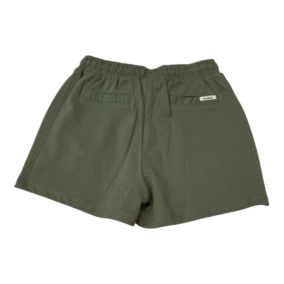 Pierrot Outlet Garcia Shorts voor meisjes in olijfgroen katoen met elastische tailleband, trekkoord en zakken.