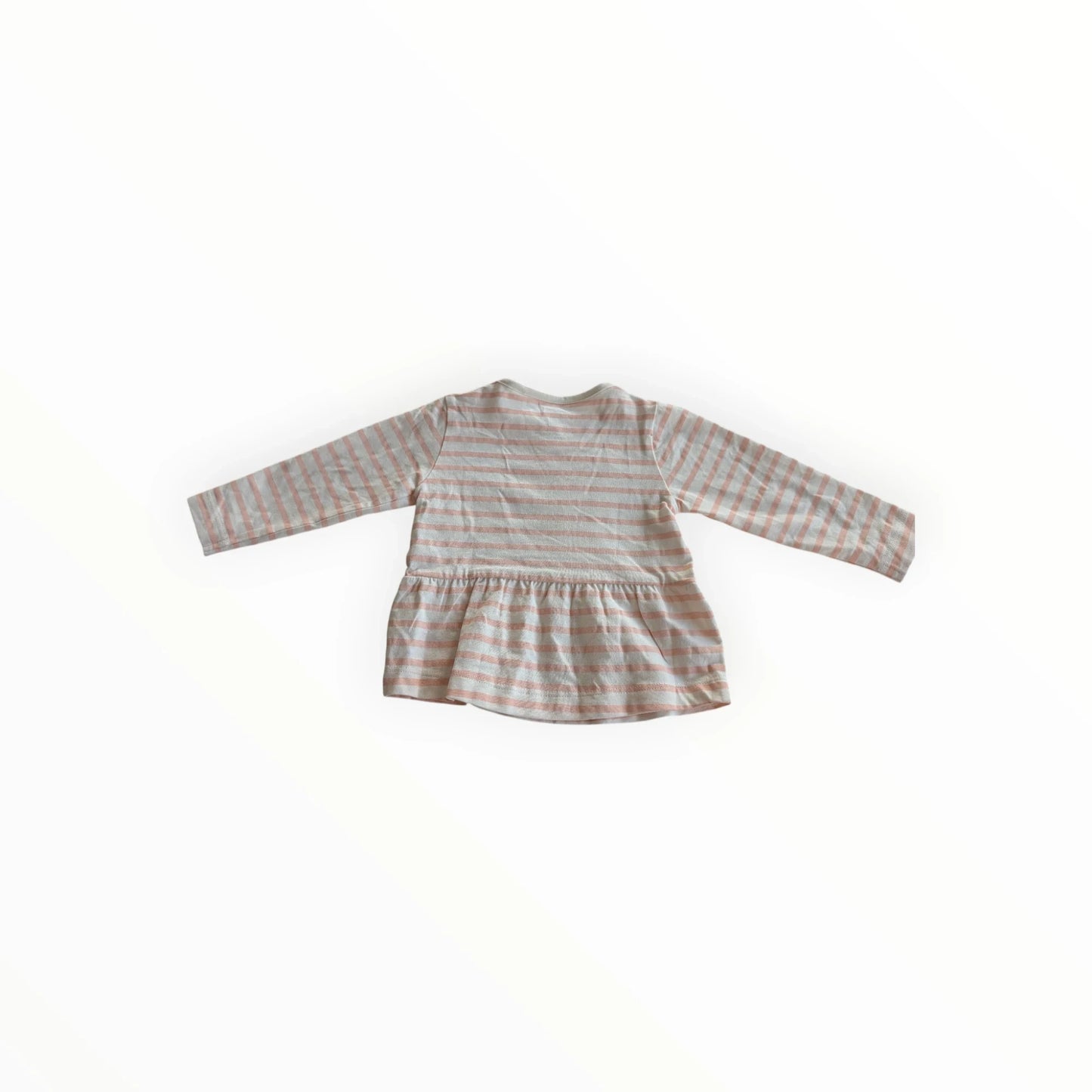 Pierrot Outlet gestreept peplum shirt met lange mouwen, gemaakt van katoen, met pastelkleurige strepen en ruche.