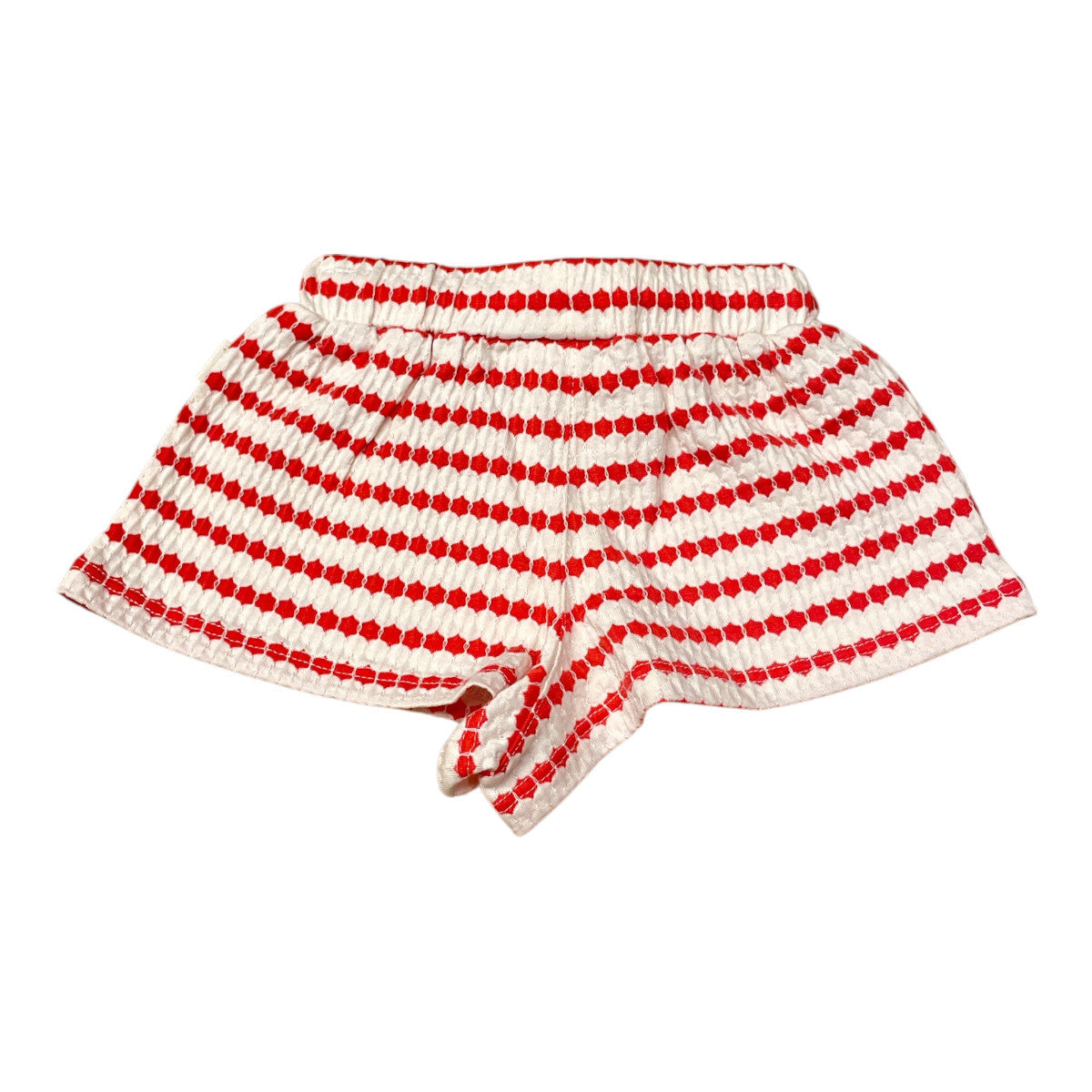 Pierrot Outlet dames korte broek met rood-witte strepen en reliëf. Elastische tailleband.
