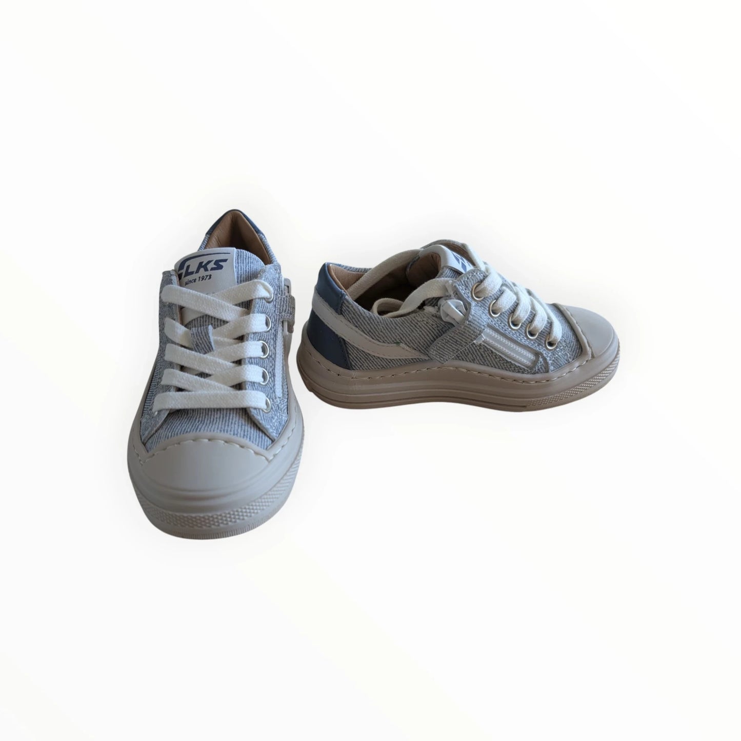 Pierrot Outlet grijze kindersneakers met veters en rits, textielmix, rubberen neus en zool