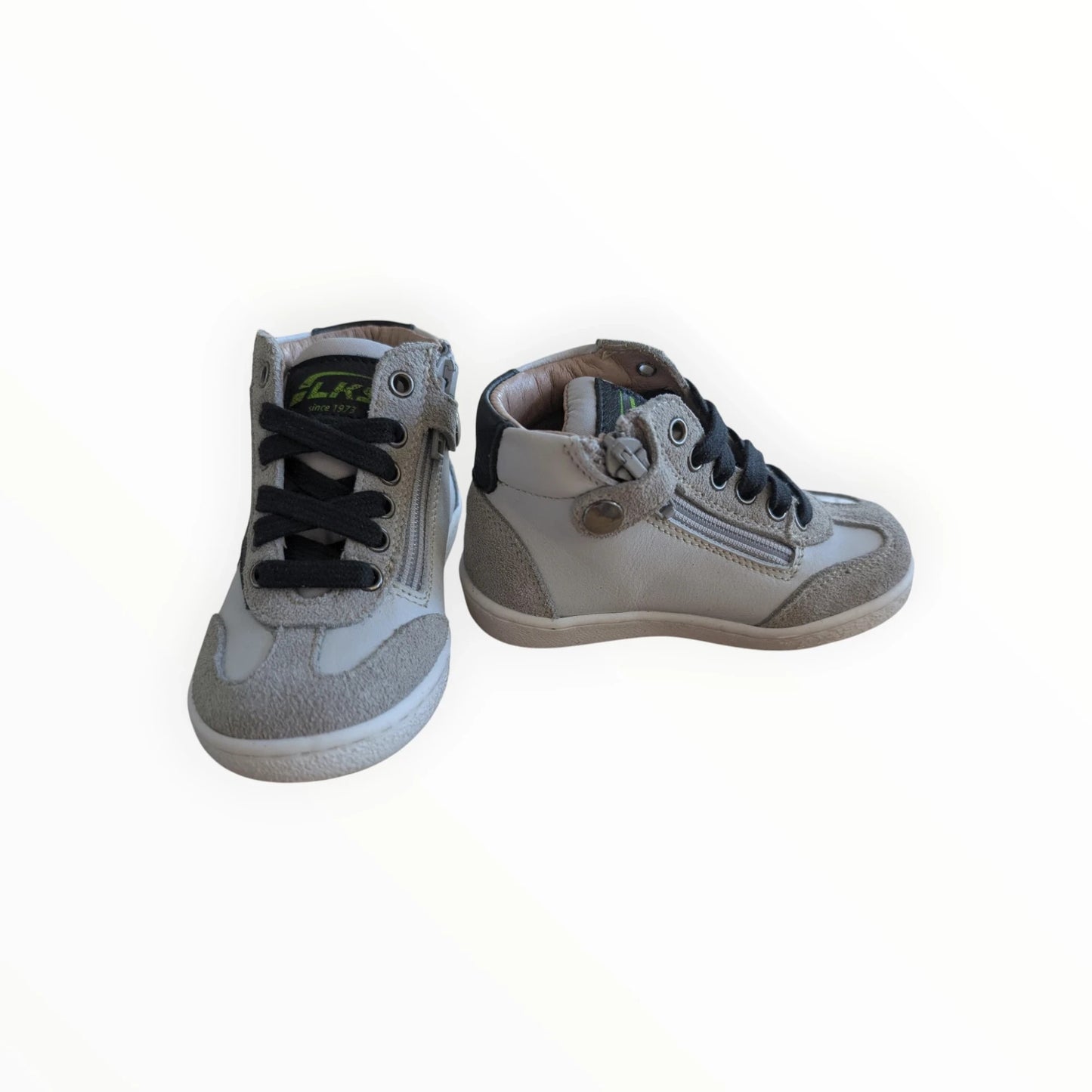 Pierrot Outlet grijze leren en suède kindersneakers met veters, rits en hoge schacht