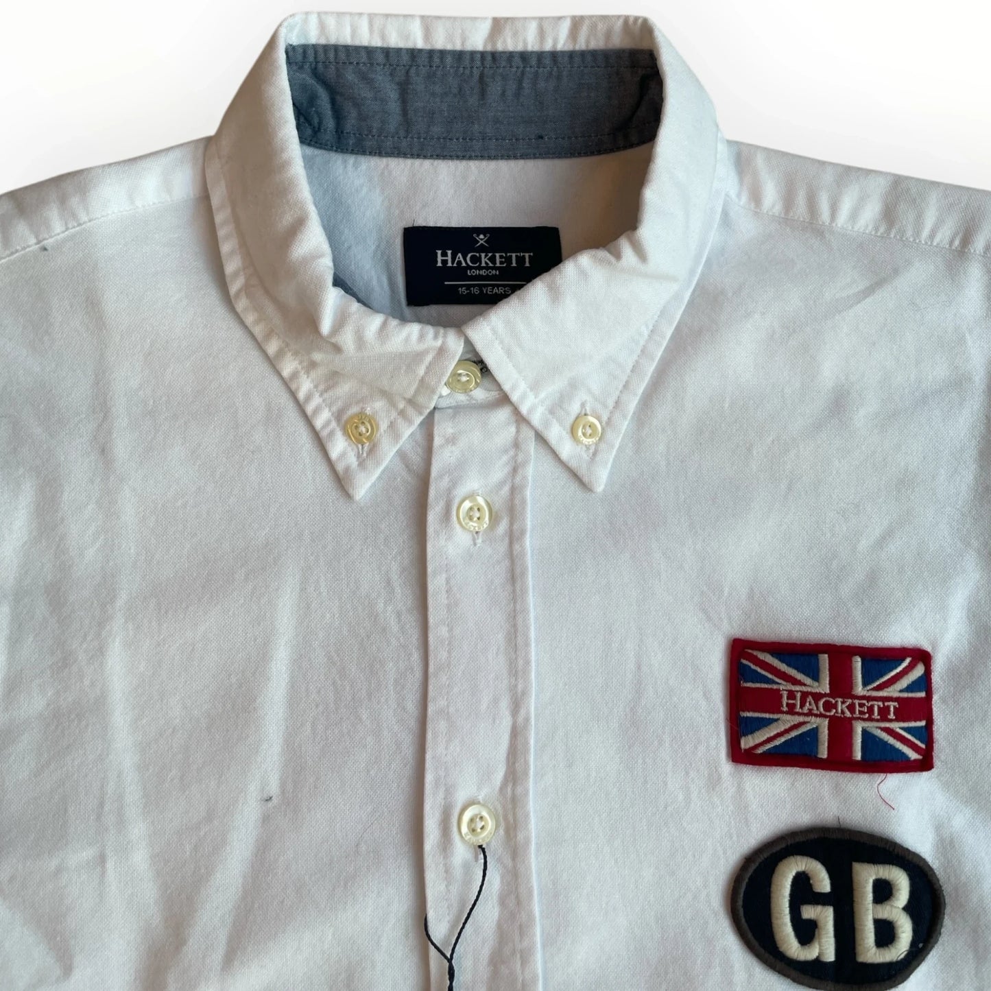 Wit Hackett London overhemd met lange mouwen, button-down kraag en Union Jack en GB patches van Pierrot Outlet.