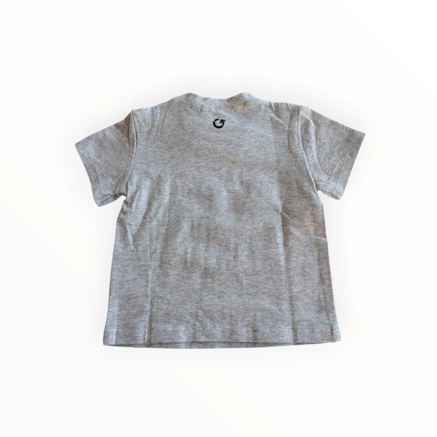 Pierrot Outlet kinder T-shirt van grijs katoen met ronde hals en korte mouwen. Tekstprint op de voorkant.
