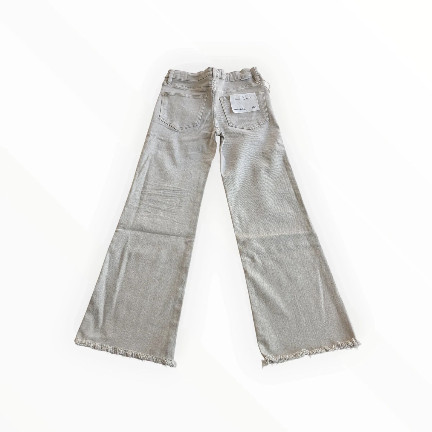 Pierrot Outlet lichtgrijze wijde jeans van denim met rafelranden en elastische tailleband.