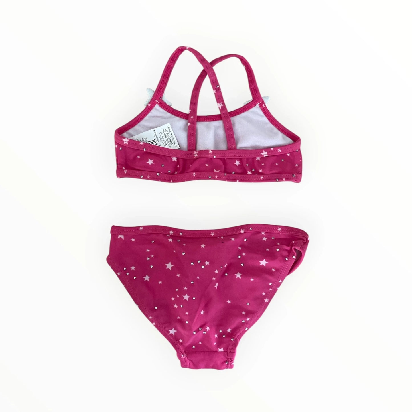 Pierrot Outlet roze Losan bikini voor meisjes met sterrenprint, gekruiste bandjes en comfortabele pasvorm.