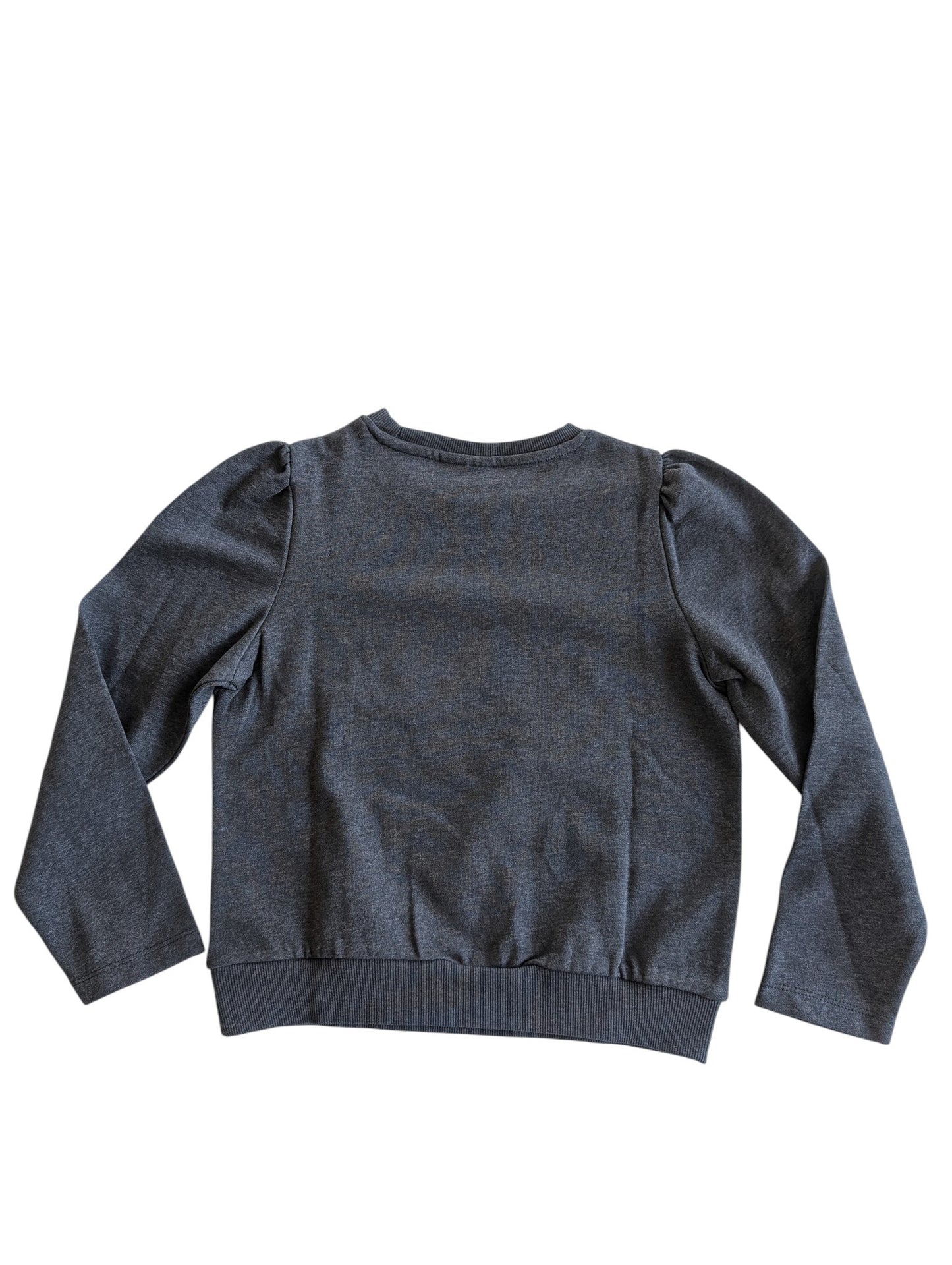 Pierrot Outlet meisjes donkergrijs sweatshirt met pofmouwen en Parijs tekst, katoenmix