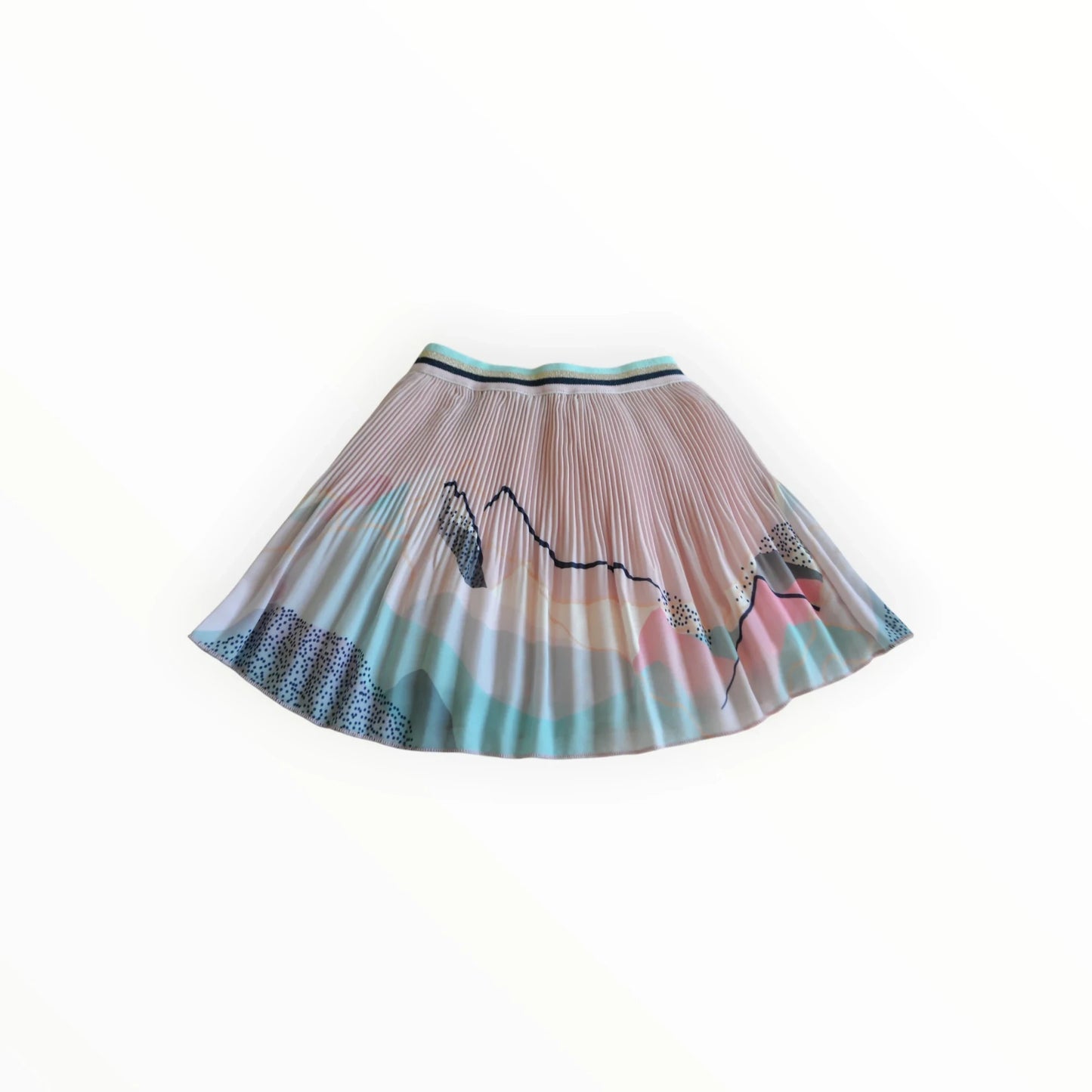 Pierrot Outlet plooirok met abstracte print in pastelkleuren en elastische tailleband