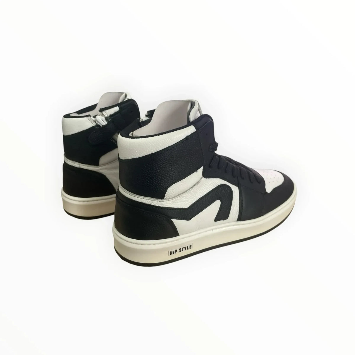 Pierrot Outlet HIP STYLE zwart-witte high-top herensneakers met ritssluiting en stevige zool