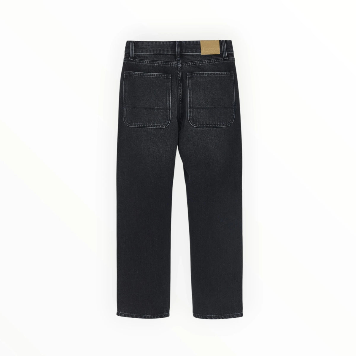 Pierrot Outlet zwarte denim jeans met hoge taille en achterzakken, gezien vanaf de achterkant.