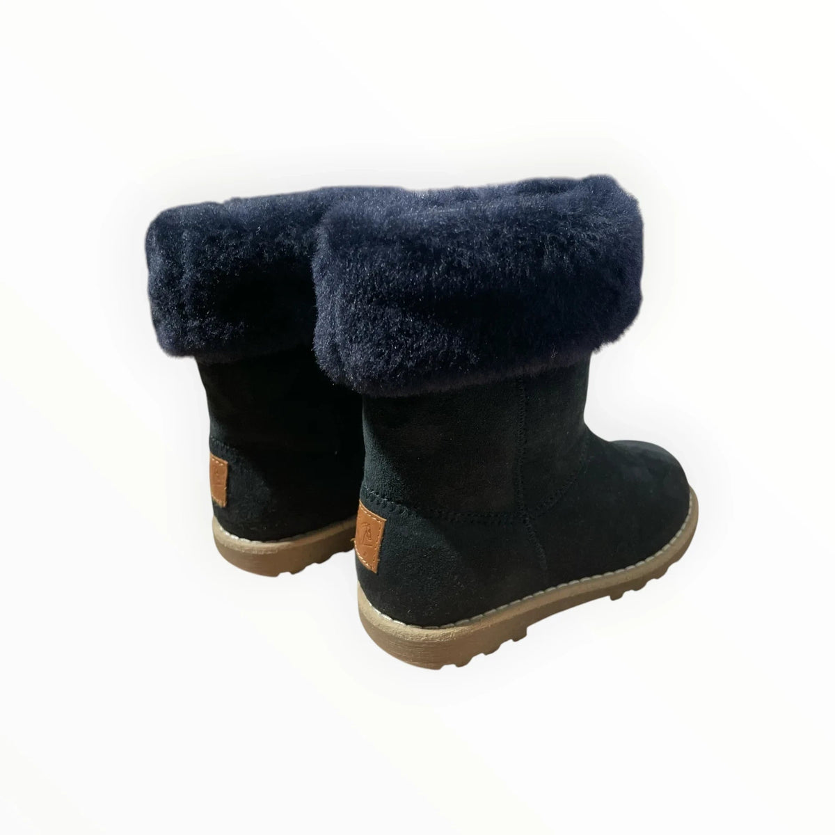 Pierrot Outlet zwarte kinderwinterlaarzen met donkerblauwe imitatiebont voering en robuuste zool