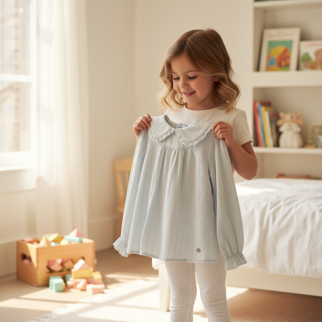 Witte meisjesblouse met ruches en strepen (Paz Rodriguez)