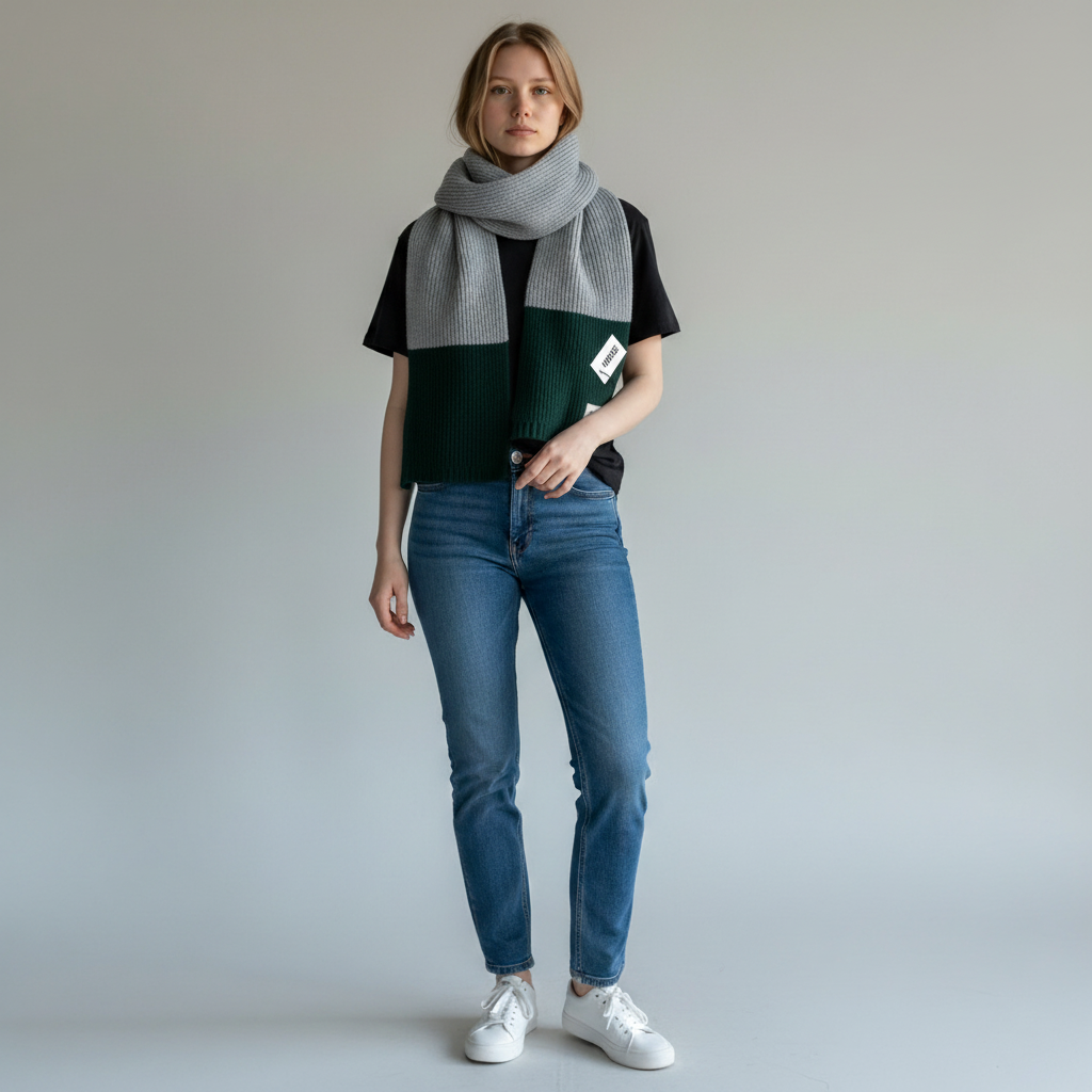 Groen-zwarte gebreide sjaal (Indee)
