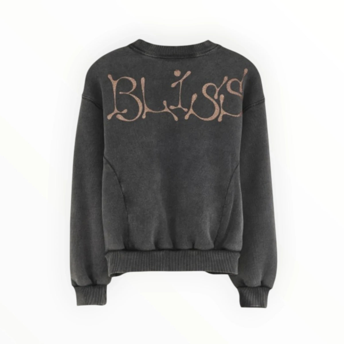 Pierrot Outlet antracietgrijze vintage sweater met ronde hals en BLISS graphic op de achterzijde
