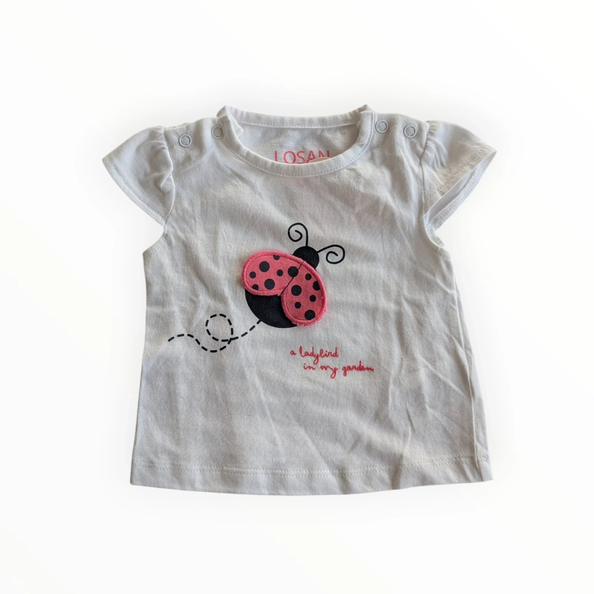 Pierrot Outlet baby meisjest-shirt wit katoen met lieveheersbeestje applicatie en tekst