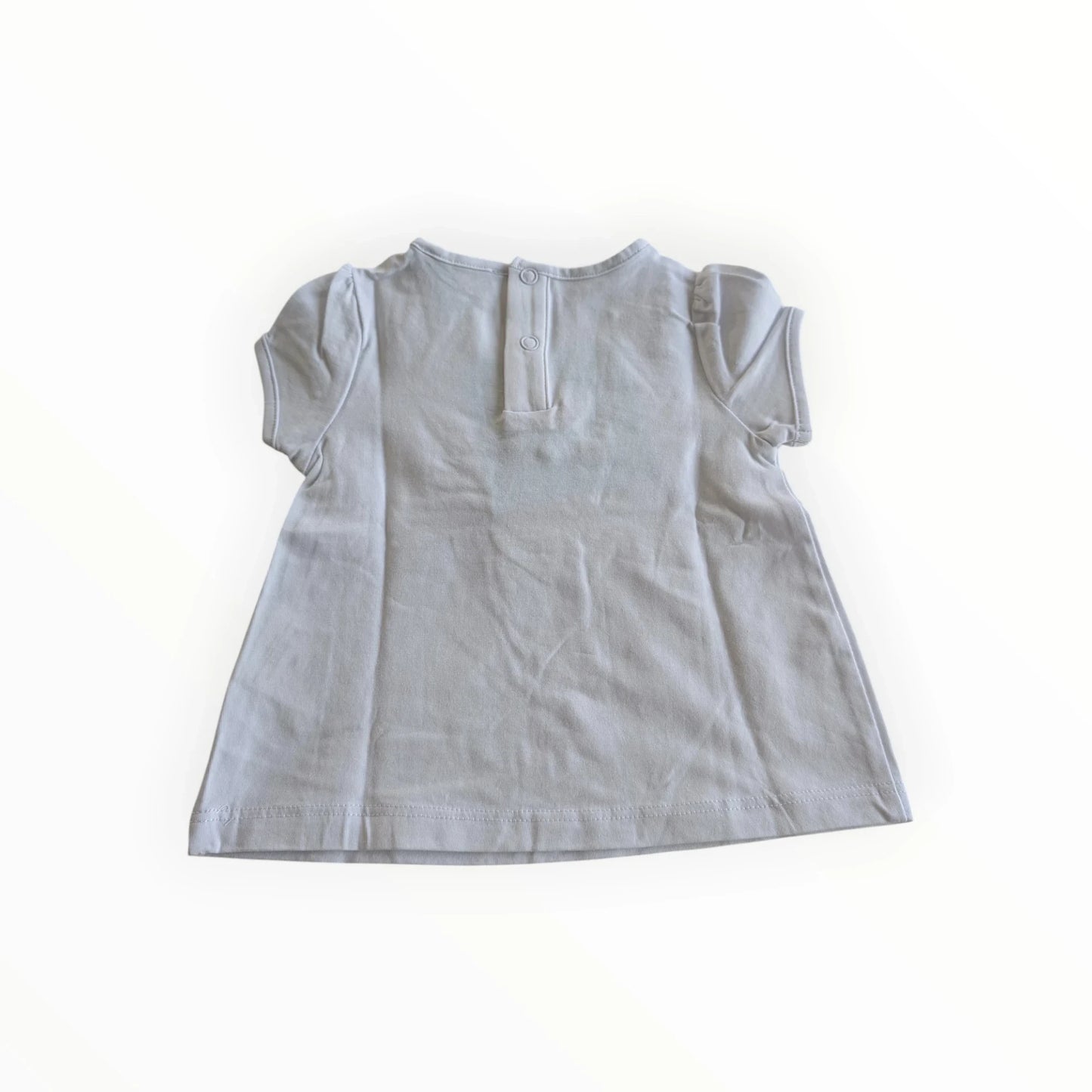 Pierrot Outlet babygirl Bee Happy T-shirt jurk van zacht katoen met korte mouwen en knoopsluiting aan de achterkant.