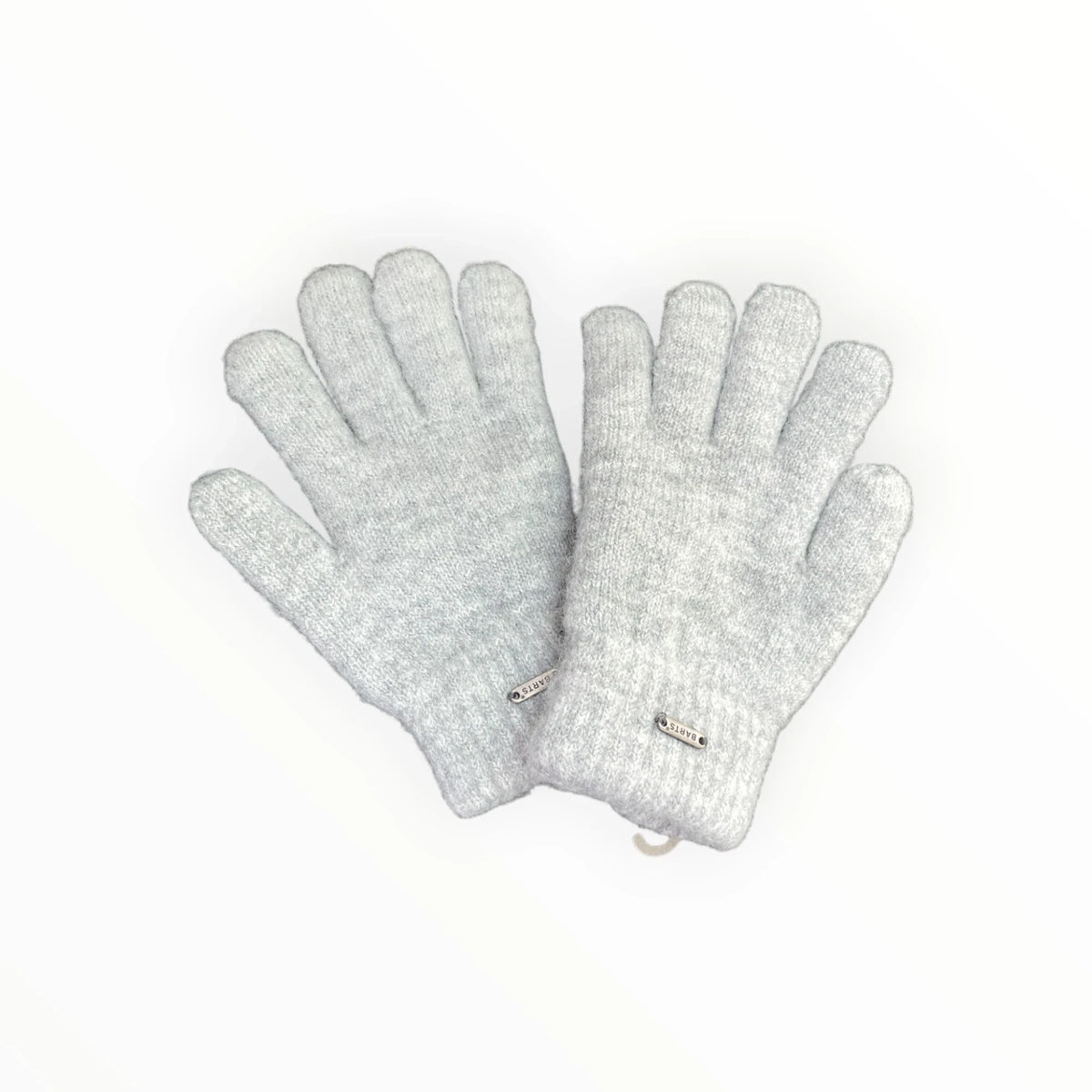 Pierrot Outlet BARTS light grey marl knit winter gloves with a soft texture and metallic brand detail on the cuff.