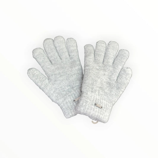 Pierrot Outlet BARTS light grey marl knit winter gloves with a soft texture and metallic brand detail on the cuff.