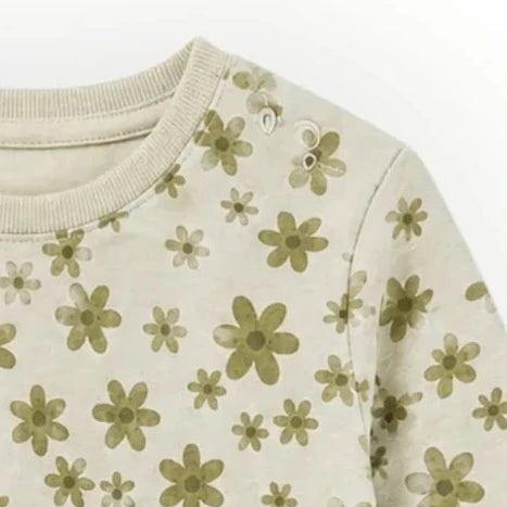 Losan meisjesjurk beige met olijfgroene bloemenprint
