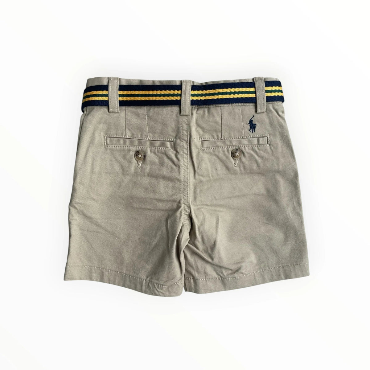 Pierrot Outlet beige katoenen chino shorts voor jongens met gestreepte riem en geborduurd logo op de achterzijde