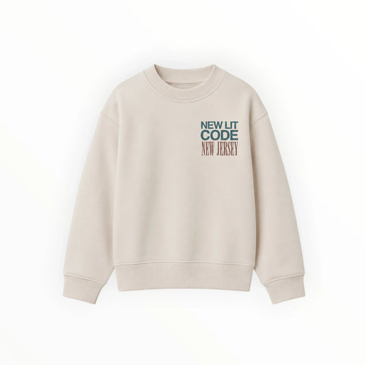 Pierrot Outlet beige sweater met ronde hals en grafische New Jersey tekstprint op de borst van zachte katoenmix