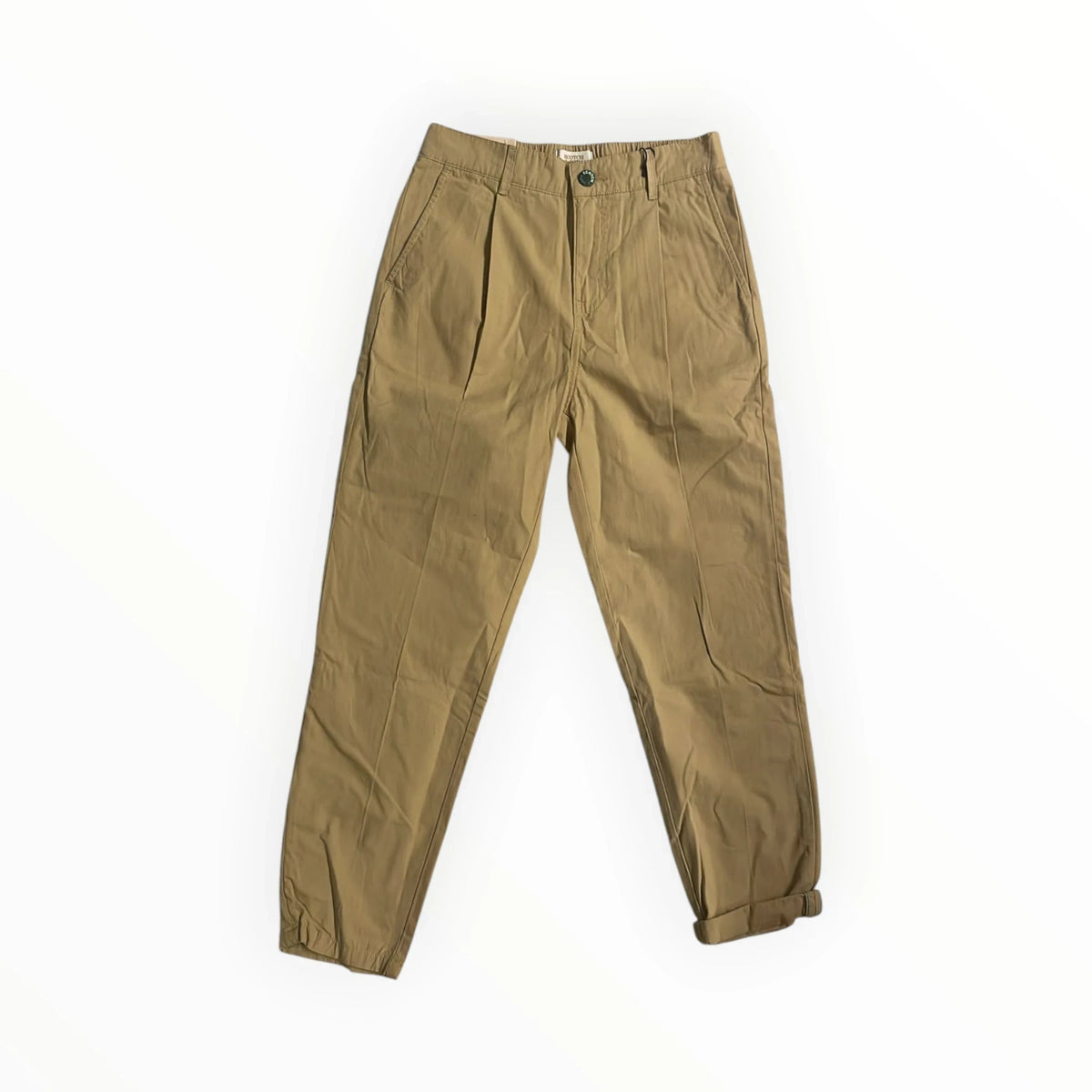 Pierrot Outlet beige katoenen chino broek met elastische tailleband en opgerolde broekspijpen voor een casual look.