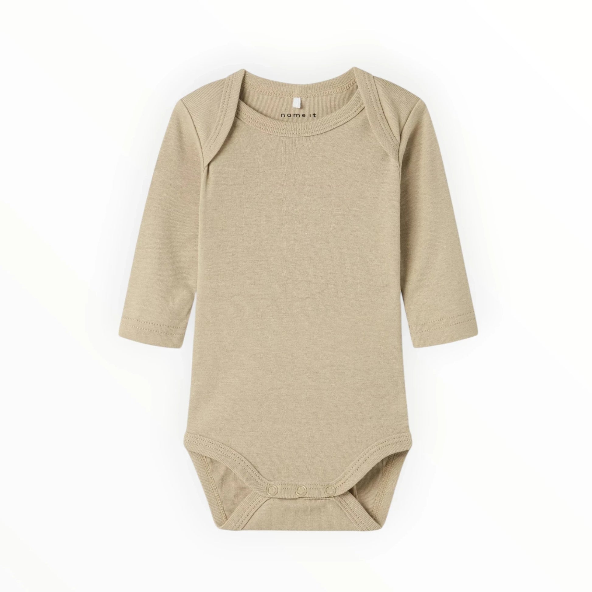 Pierrot Outlet beige katoenen romper met lange mouwen en drukknoopsluiting