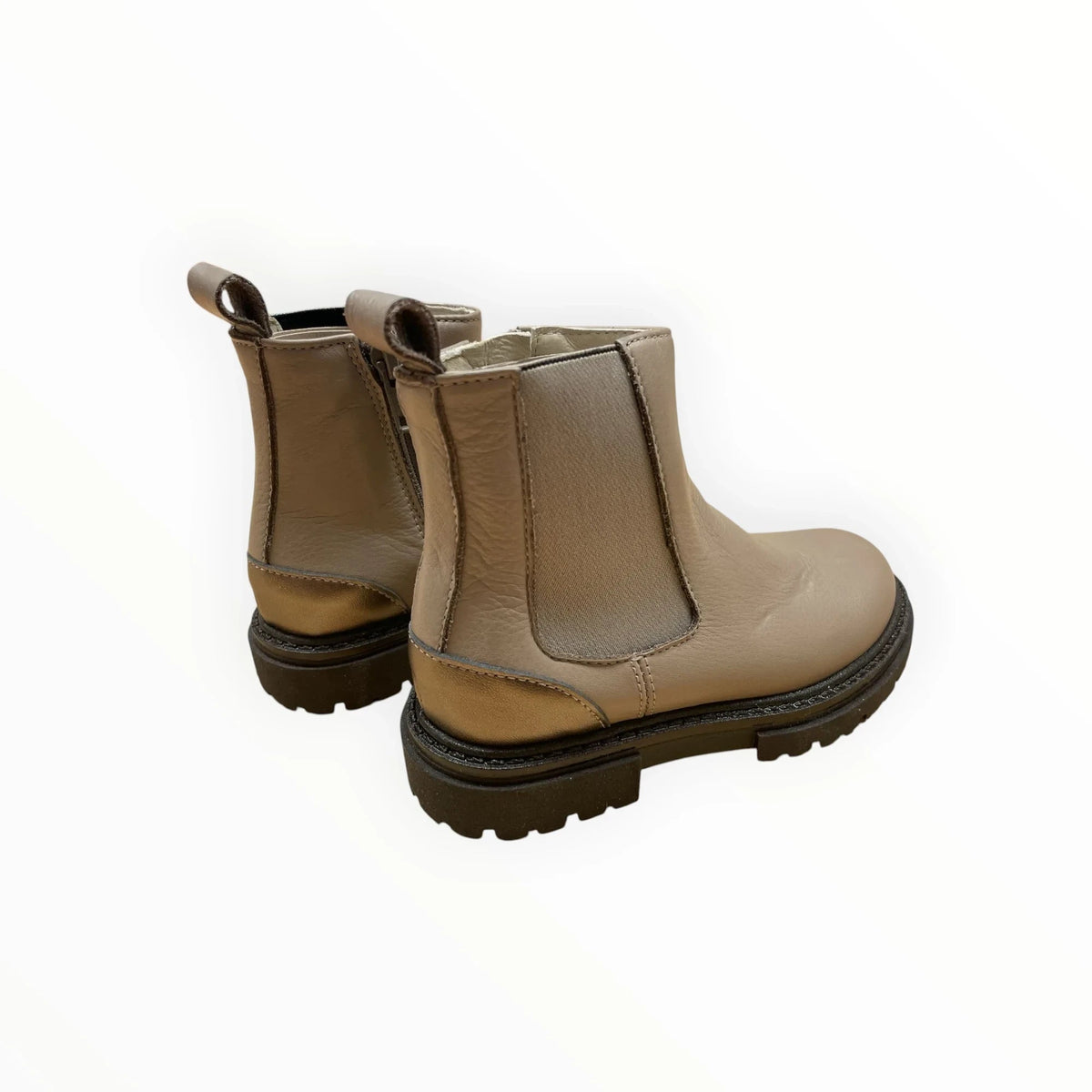 Pierrot Outlet beige leren enkellaarsjes met Chelsea-design, elastische inzetstukken en een robuuste profielzool.