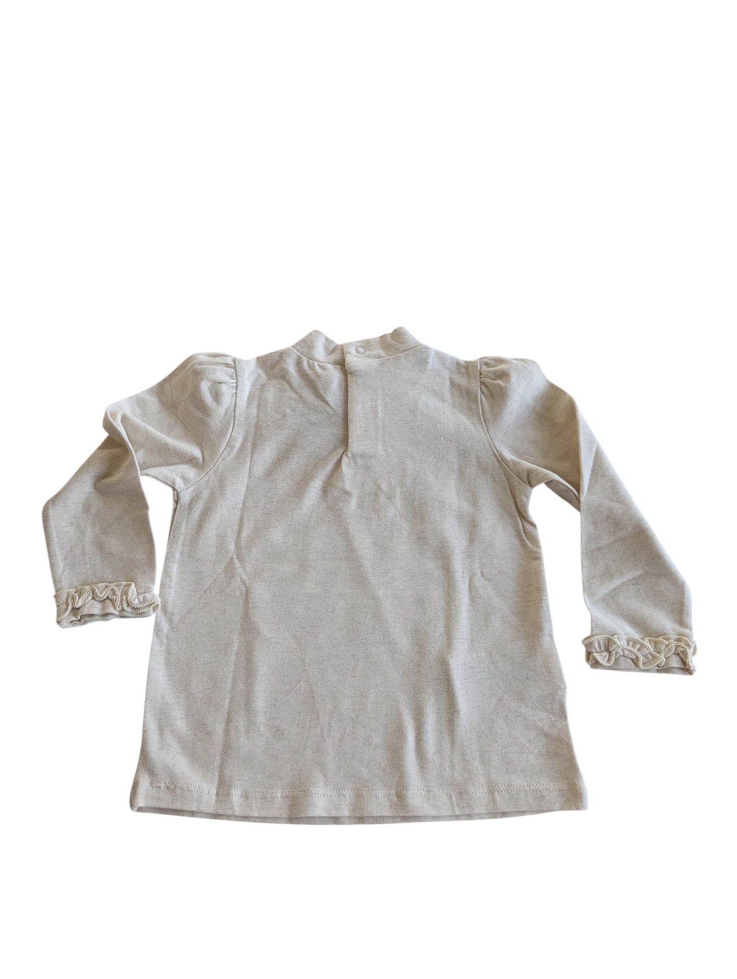 Pierrot Outlet beige gebreid longsleeve shirt met opdruk en ruches aan de mouwen