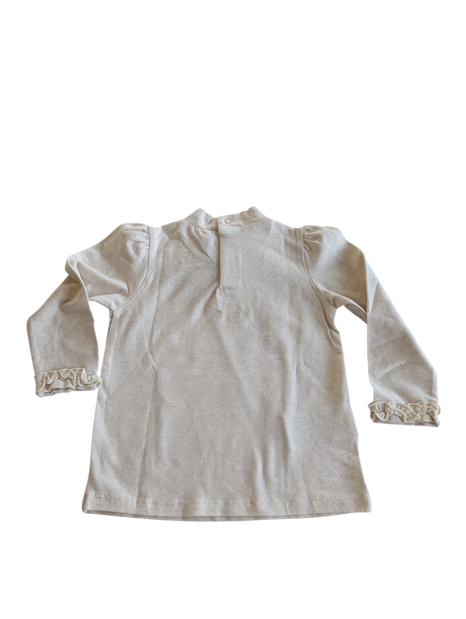 Pierrot Outlet beige gebreid longsleeve shirt met opdruk en ruches aan de mouwen