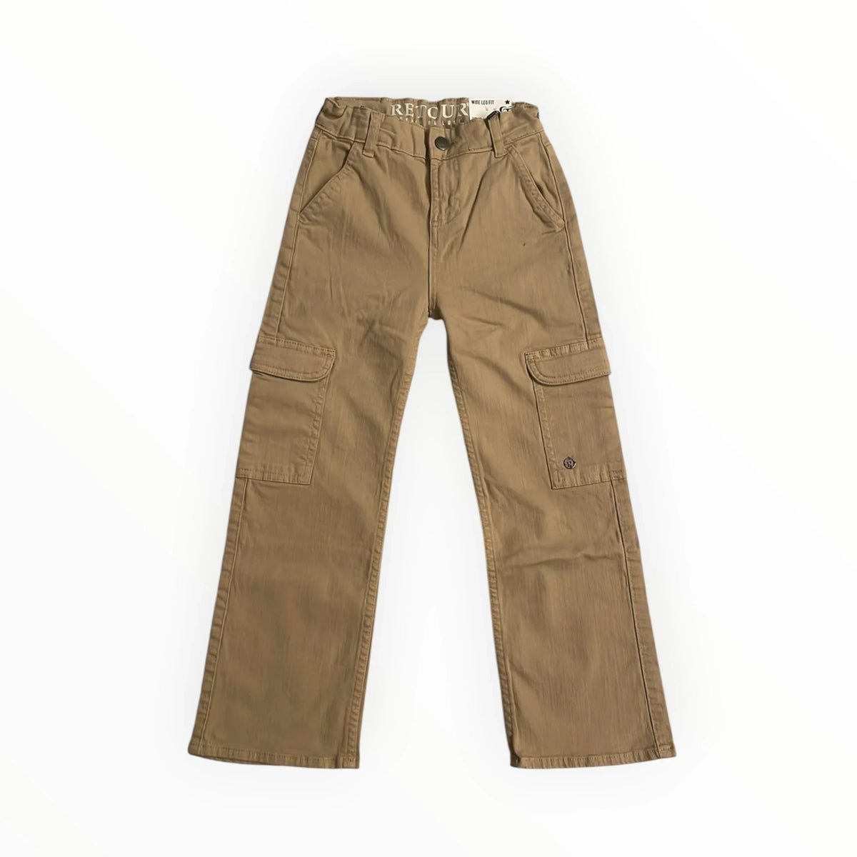 Pierrot Outlet beige RETOUR Denim wide leg cargobroek voor kinderen met zijzakken en verstelbare tailleband