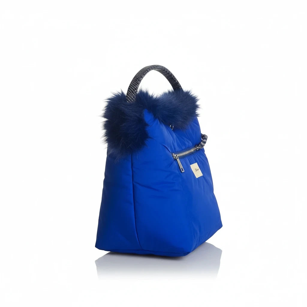 Pierrot Outlet Bellerose blauwe gewatteerde schoudertas van nylon met imitatiebont en voorvak met rits