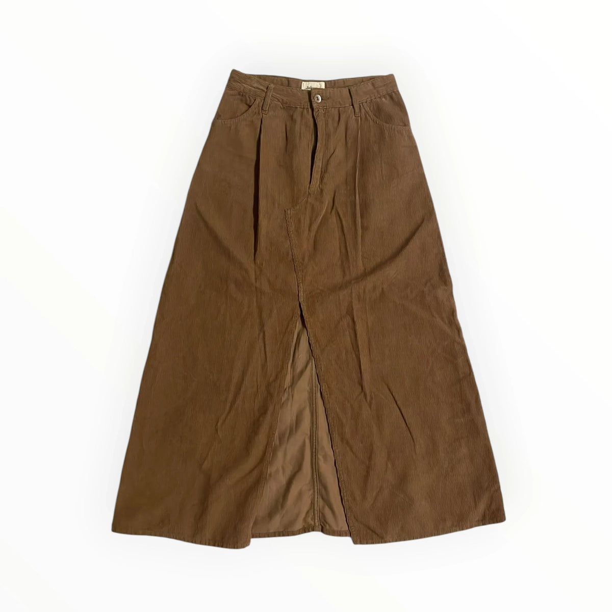 Pierrot Outlet Bellerose lange bruine corduroy rok met split en riemlussen