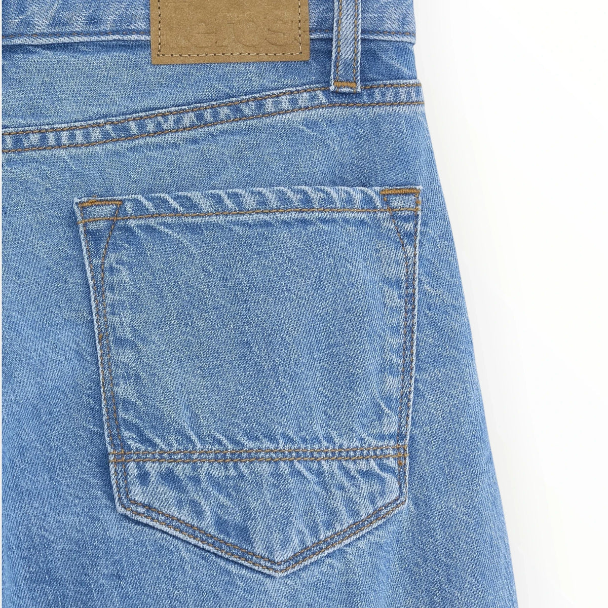 Pierrot Outlet Bellerose wide-leg denim jeans in lichtblauw met achterzak en bruin leren merklabel
