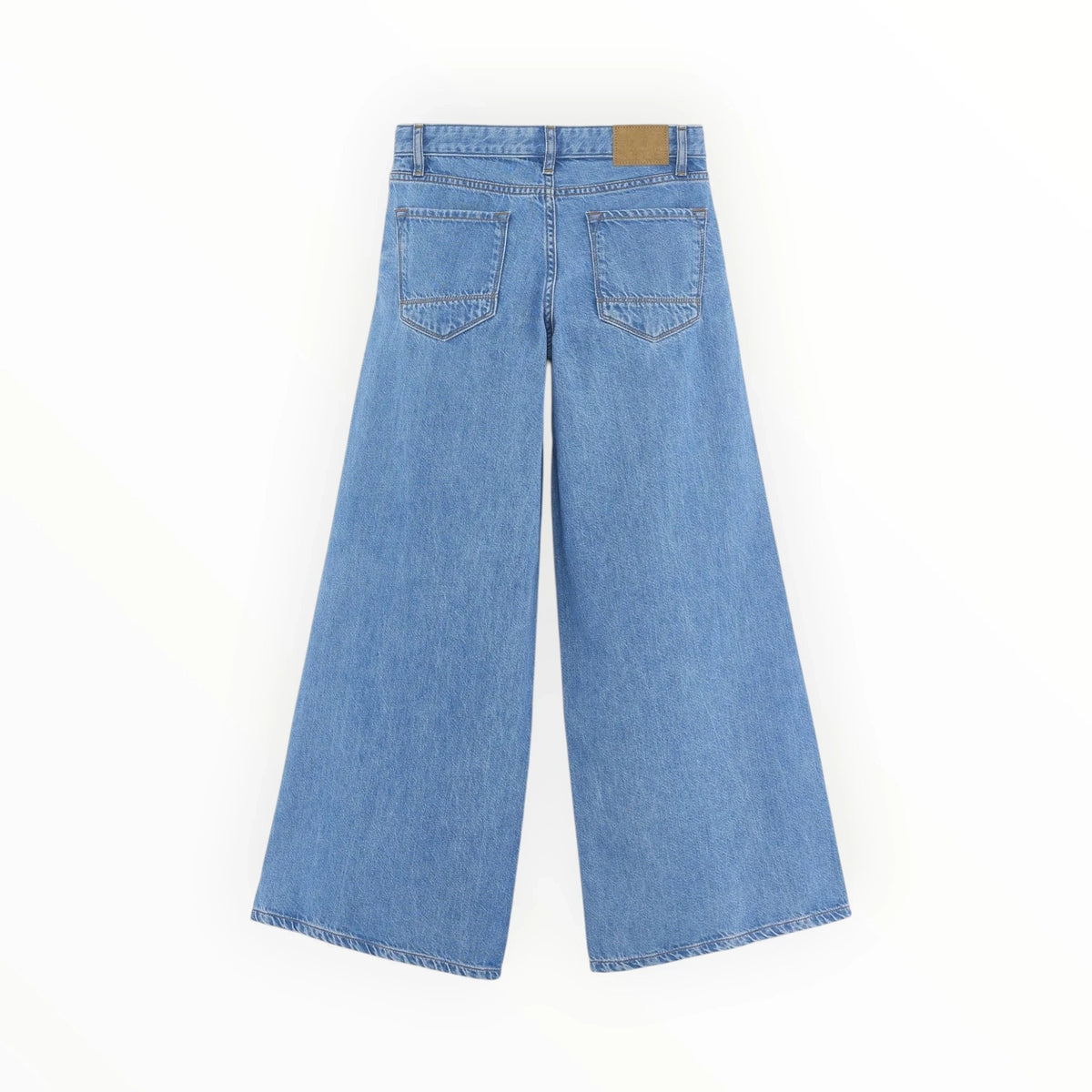 Pierrot Outlet Bellerose wide-leg jeans in lichtblauwe denim met achterzakken en leren merklabel op de tailleband