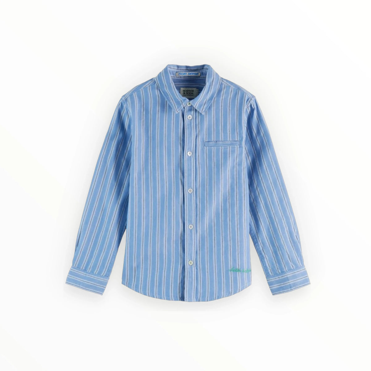 Pierrot Outlet Scotch & Soda blauw gestreept katoenen overhemd met lange mouwen en borstzak voor kinderen