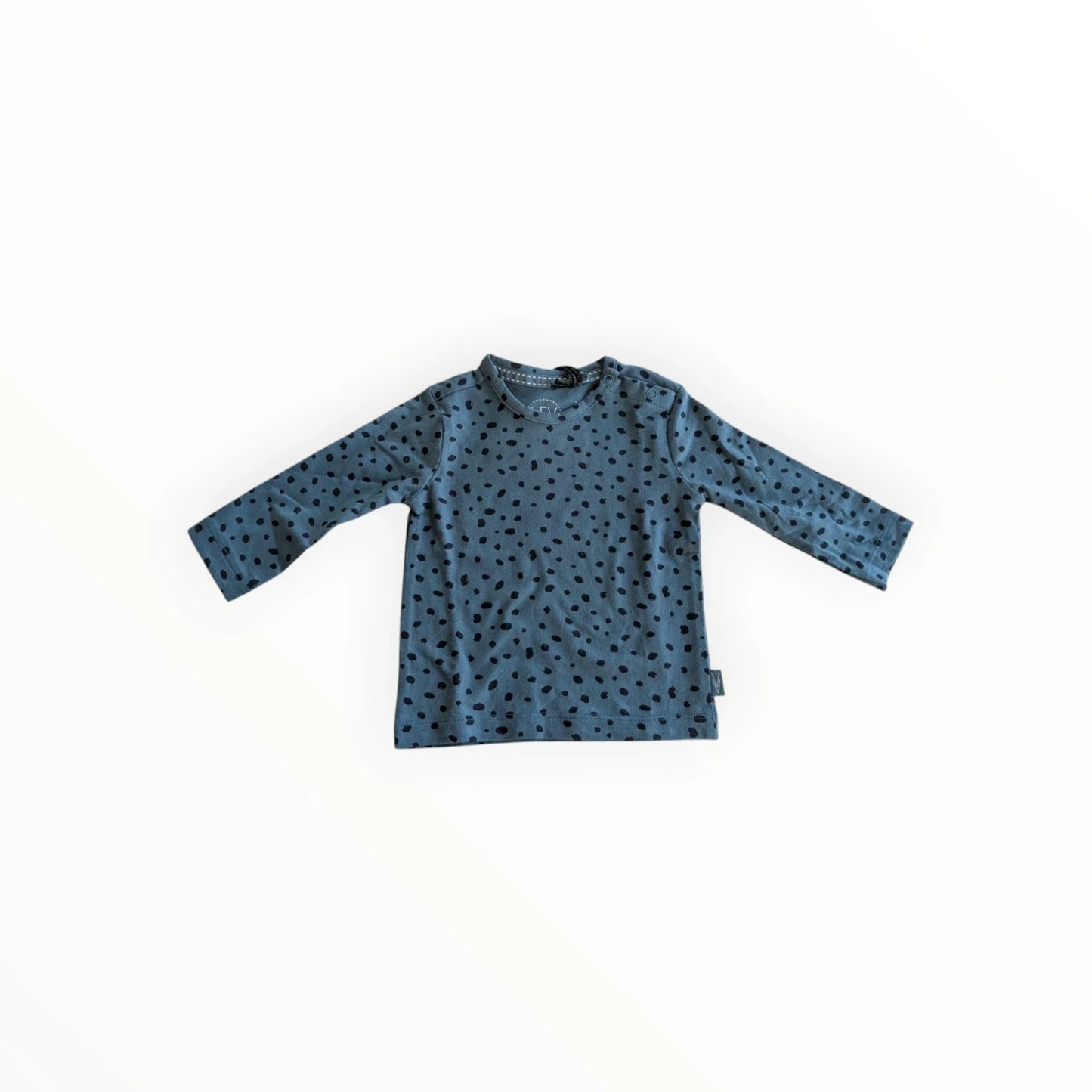 Pierrot Outlet blauw longsleeve shirt met zwarte stippenprint, gemaakt van katoen.