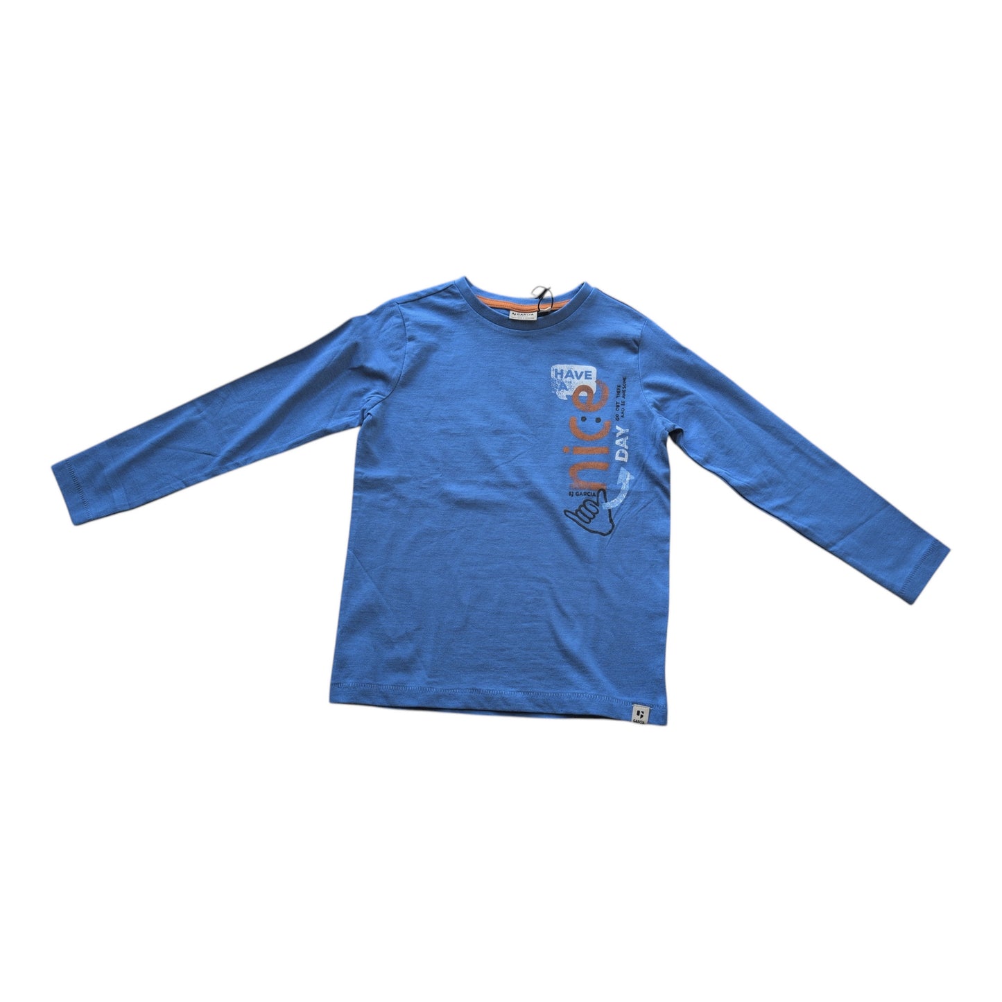 Pierrot Outlet blauw katoenen T-shirt met lange mouwen en grafische opdruk 'HAVE NICE DAY' voor jongens.