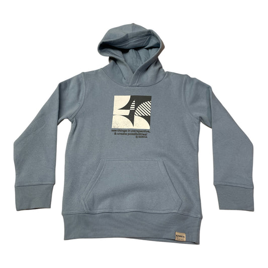 Pierrot Outlet blauwe katoenen hoodie met grafische print op de borst, capuchon en kangoeroezak.