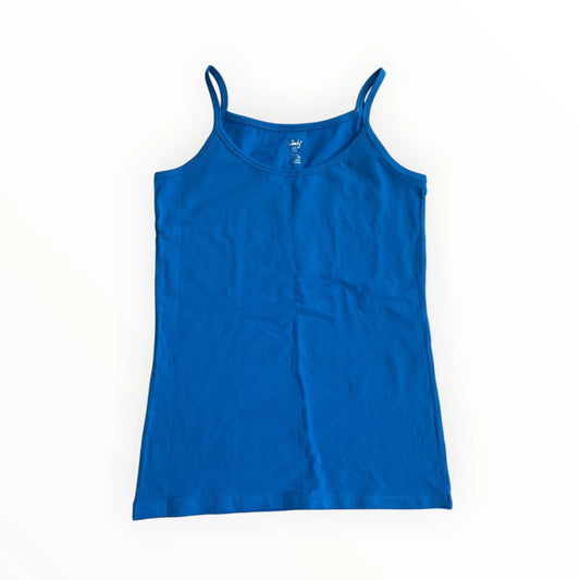 Pierrot Outlet blauwe basic top met spaghettibandjes, gemaakt van zachte stof, ideaal als basislaag of op zichzelf.
