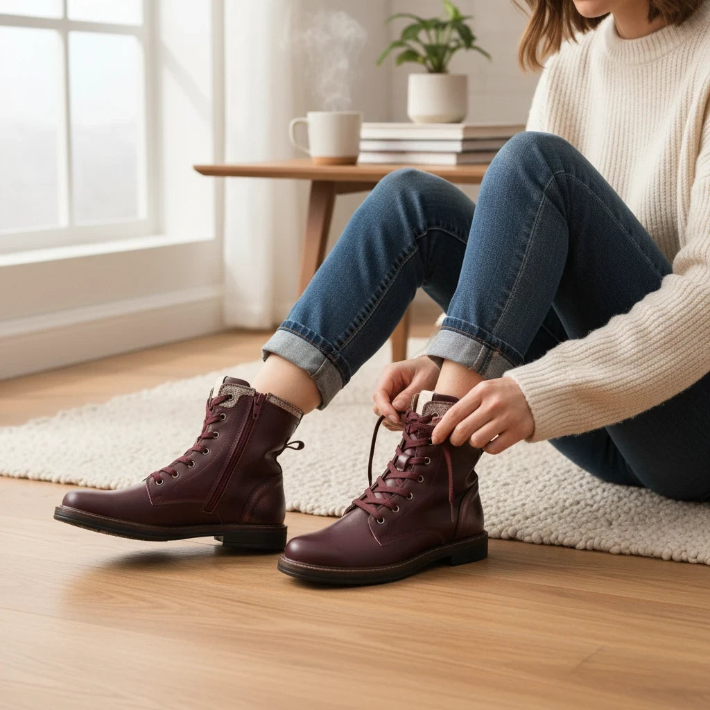 Pierrot Outlet bordeauxrode leren veterboots voor meisjes met glitterdetails en metallic hielstuk