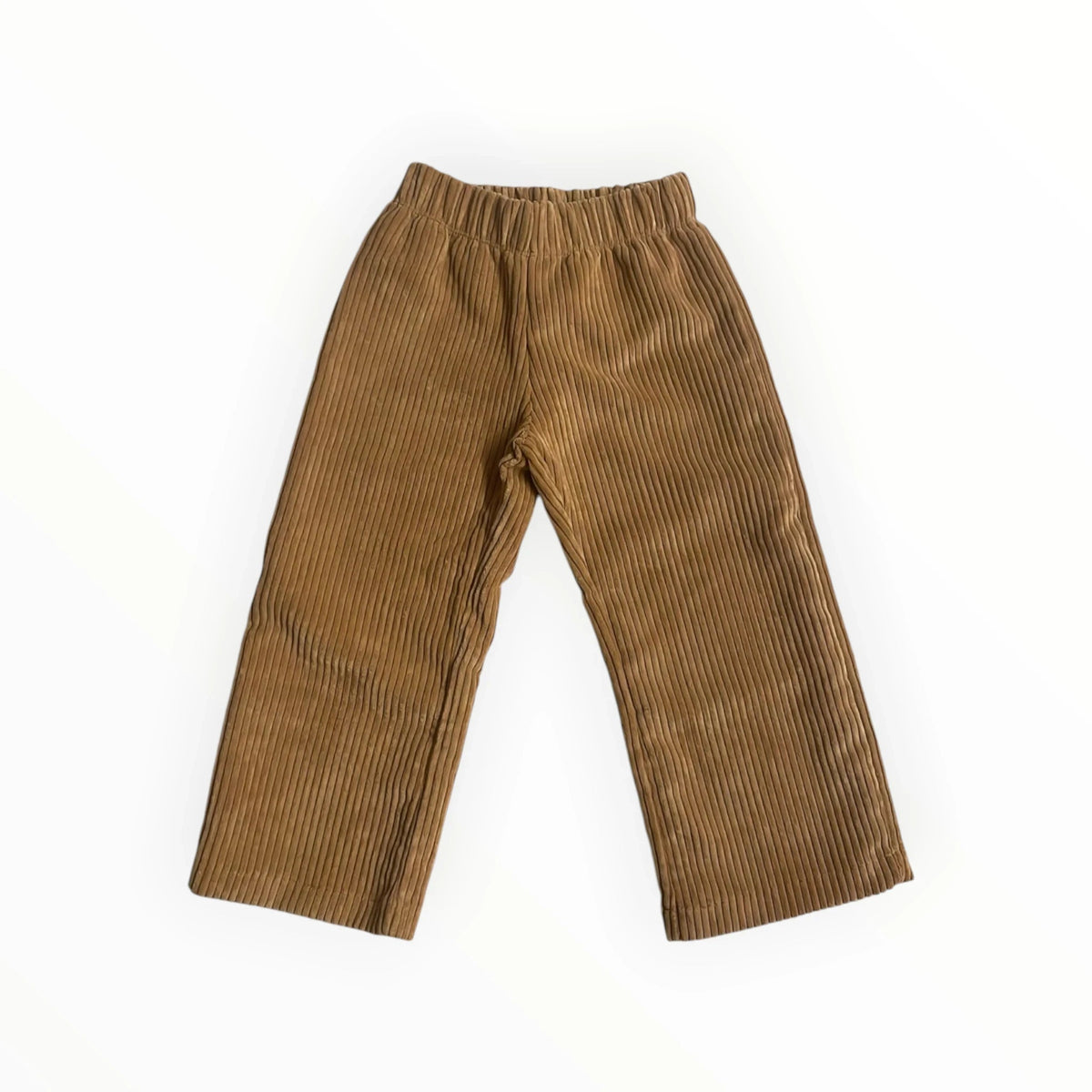 Pierrot Outlet camelkleurige corduroy broek voor kinderen met elastische tailleband en wijde pasvorm