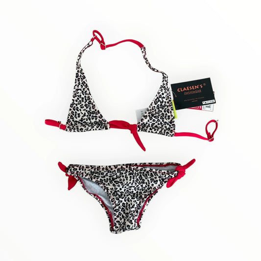 Pierrot Outlet Claesen's bikini met luipaardprint en felrode strikdetails, gemaakt van polyester en spandex.