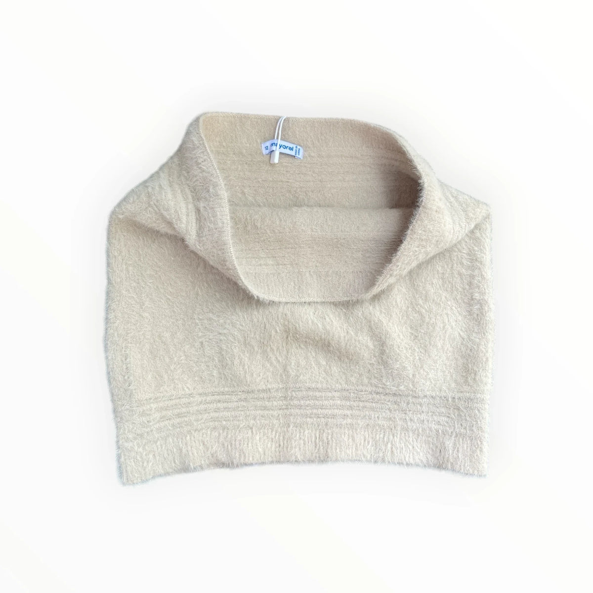 Pierrot Outlet cream fuzzy knit neck warmer for children with a soft plush texture and simple pull-on design